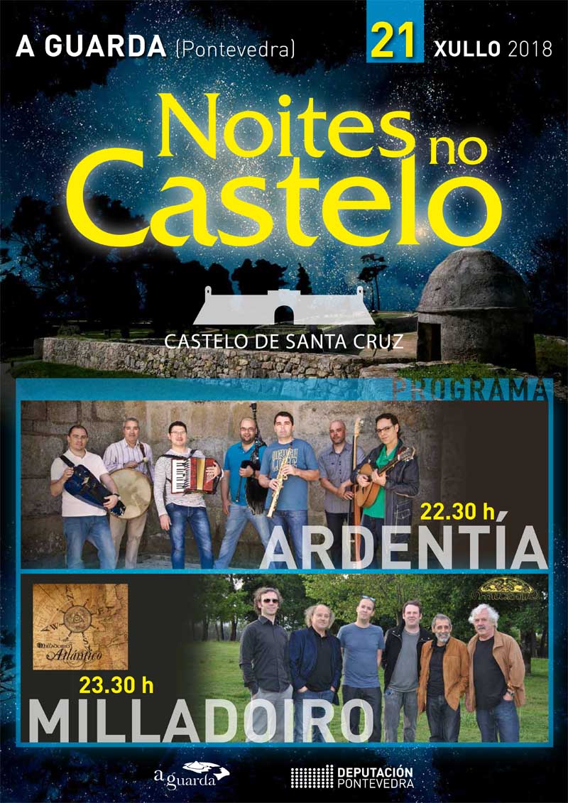 O vindeiro sábado día 21 de xullo a partires das 22:30h celébrase unha nova edición de Noites no Castelo, un festival organizado dende a Concellería de Cultura do Concello da Guarda e que está subvencionado pola Deputación de Pontevedra.