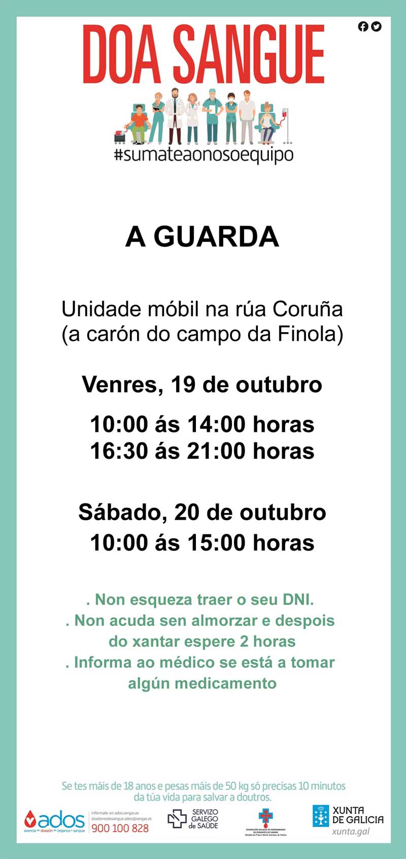 Este autobús estará emprazado na Rúa Coruña, ao carón do Campo da Fínola o venres en horario de 10:00h a 14:00h e de 16:30h a 21:00 horas e o sábado en horario de 10:00h a 15:00 h.