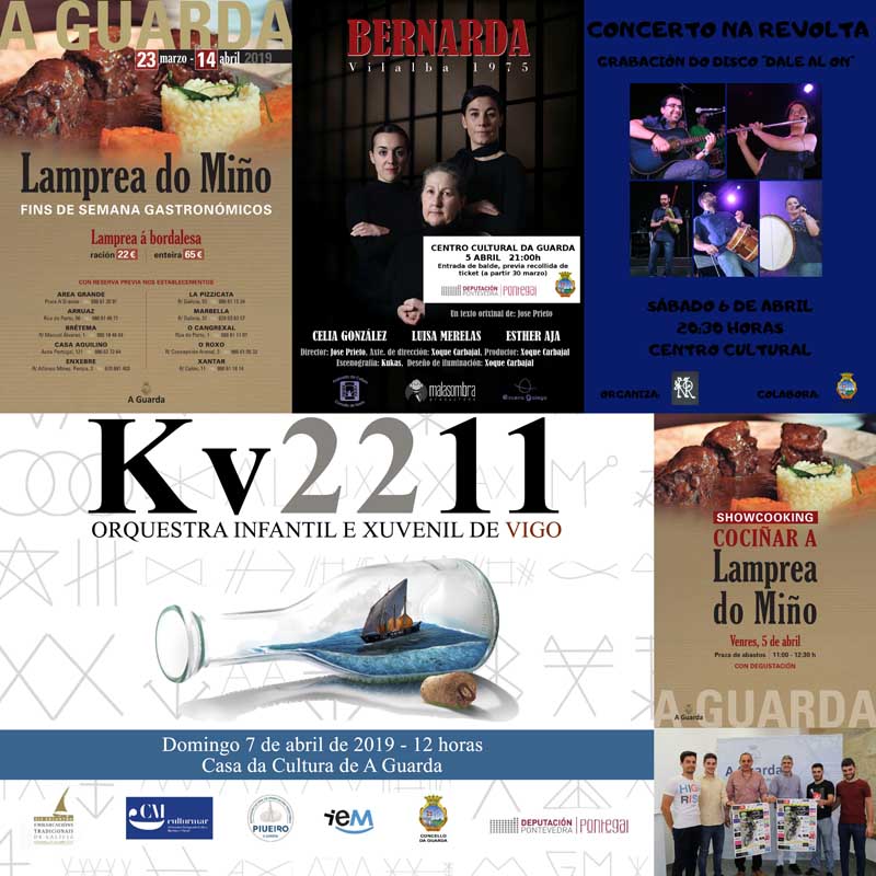 A Guarda recibe a primeira fin de semana do mes de abril cunha intensa programación de actividades entre as que destacan a celebración dun showcooking sobre a lamprea, enmarcado nos fins de semana gastronómicos, a representación teatral de «Bernarda», o Concerto do grupo folk Na Revolta, a Proba deportiva Baixo Miño Enduro Experience e o Concerto da Orquestra KV2211.
