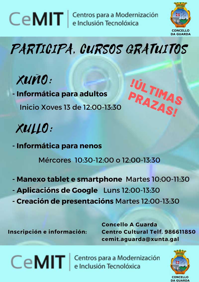 Últimas prazas para os cursos da Aula CeMIT de xuño e xullo na Guarda ...