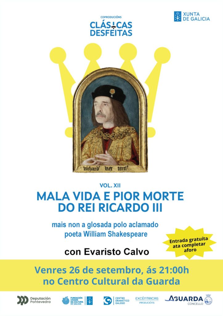 O ciclo “Ven ao teatro” na Guarda comeza cun monólogo sobre a personaxe de Ricardo III