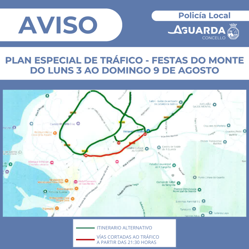 A Policía Local da Guarda informa do Plan Especial de Tráfico con motivo das Festas do Monte 2026