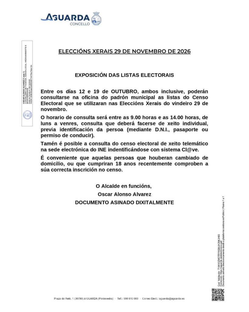 Xa está aberto o prazo de consulta das listas do censo electoral para as eleccións xerais do 29 de novembro